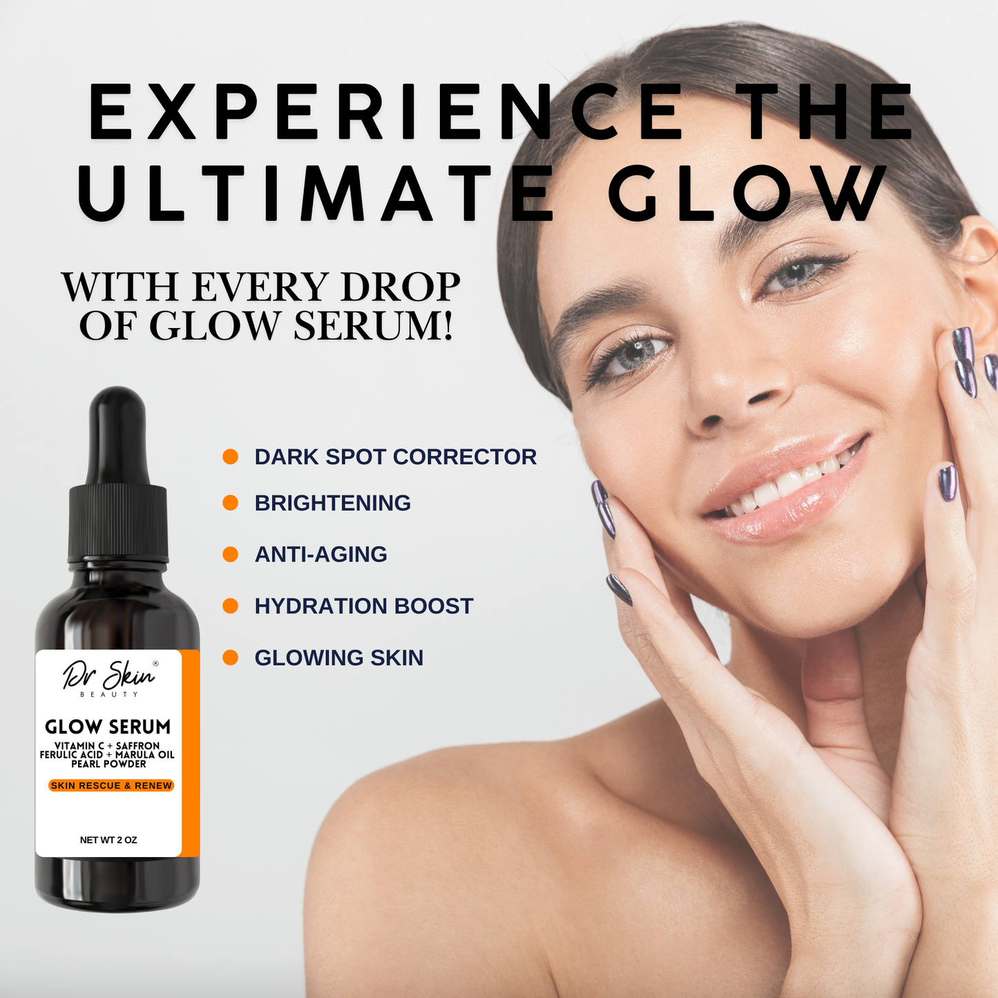 Dr. Skin Vitamin C Glow Serum - Brightening Face Serum with Saffron & Pearl Powder | Ferulic Acid