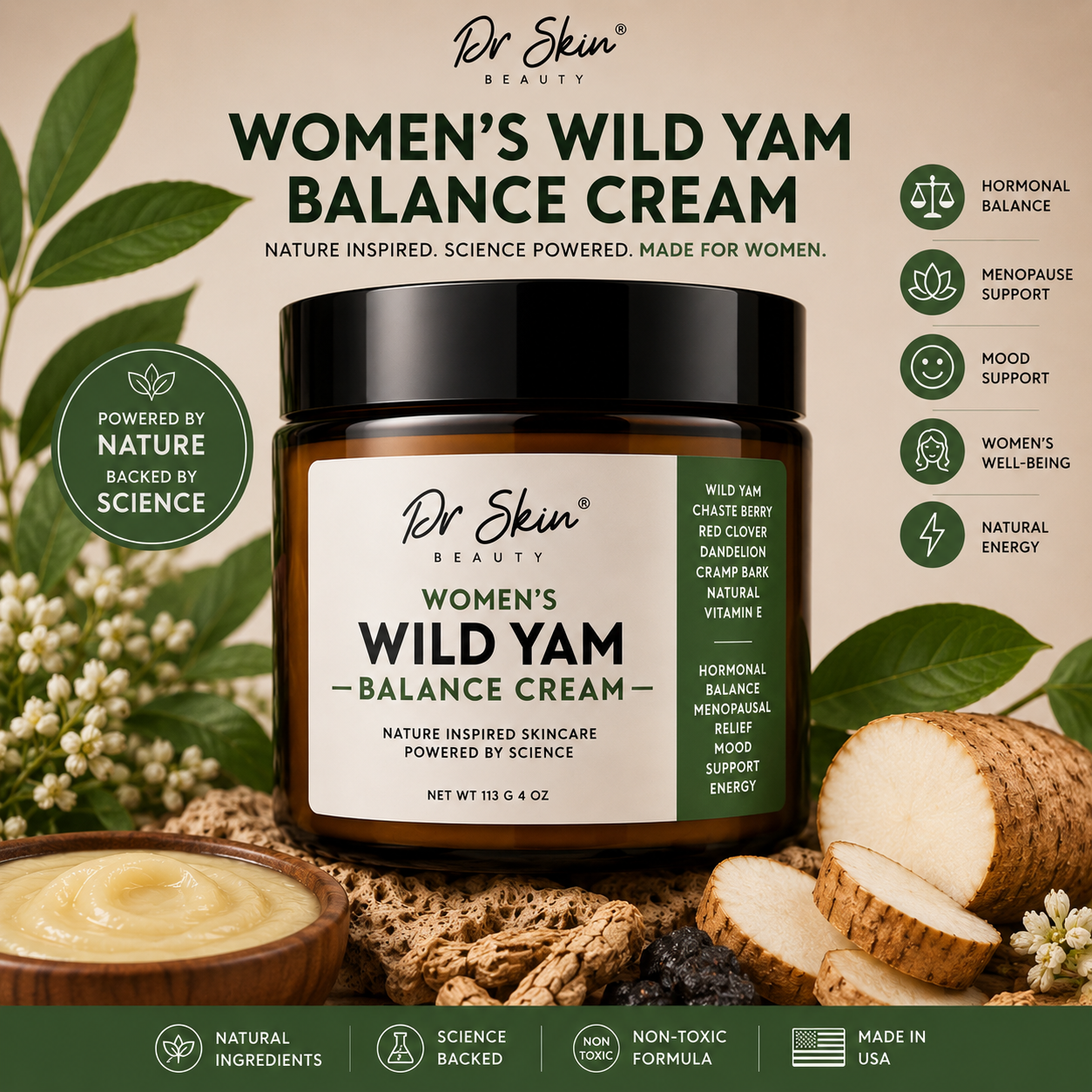 Women's Wild Yam Cream — Botanical Body Cream for the Season of Change 4 oz