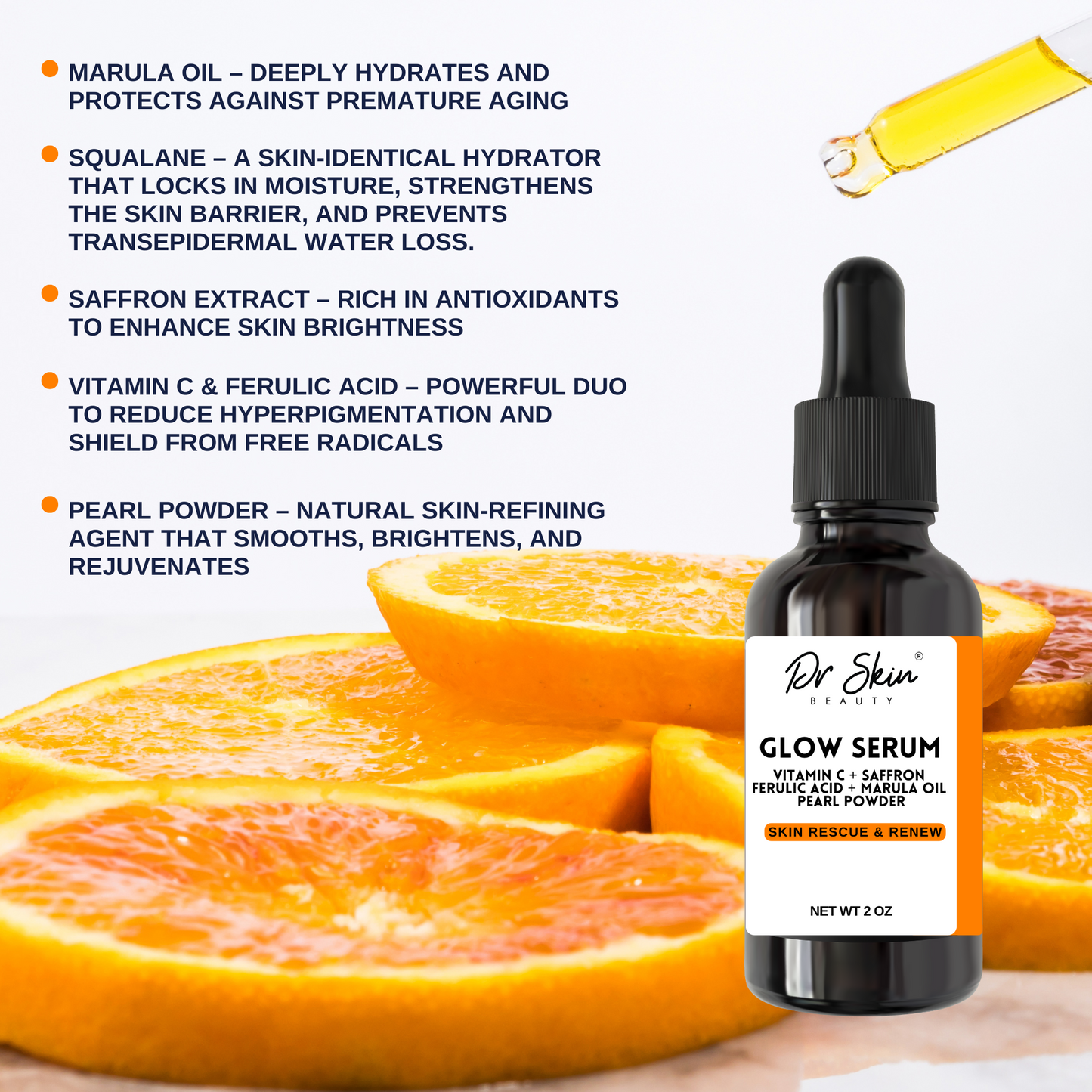 Dr. Skin Vitamin C Glow Serum - Brightening Face Serum with Saffron & Pearl Powder | Ferulic Acid